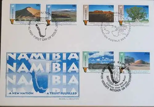 UNO NEW YORK - WIEN - GENF 1991 TRIO-FDC Namibia