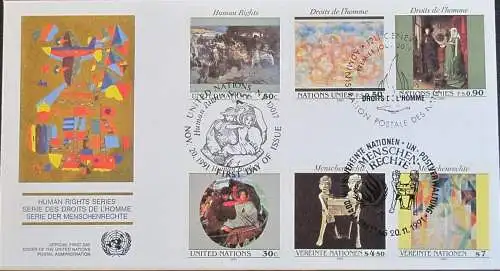 UNO NEW YORK - WIEN - GENF 1991 TRIO-FDC Menschenrechte