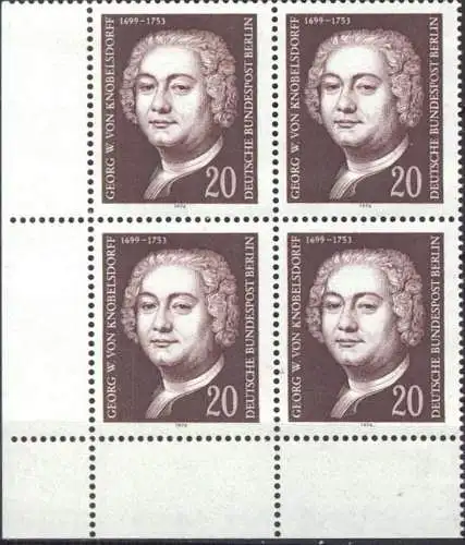 BERLIN 1974 Mi-Nr. 464 Eckrand-Viererblock ** MNH
