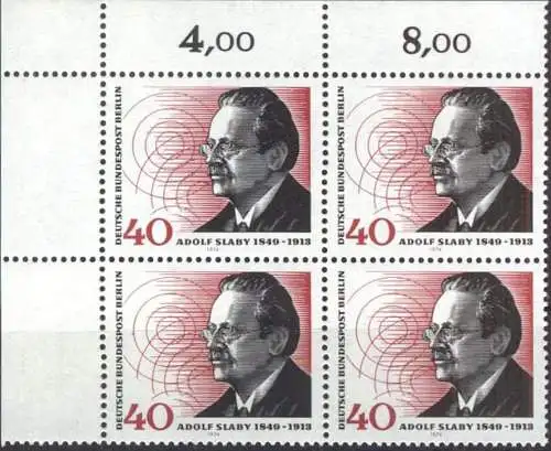 BERLIN 1974 Mi-Nr. 467 Eckrand-Viererblock ** MNH