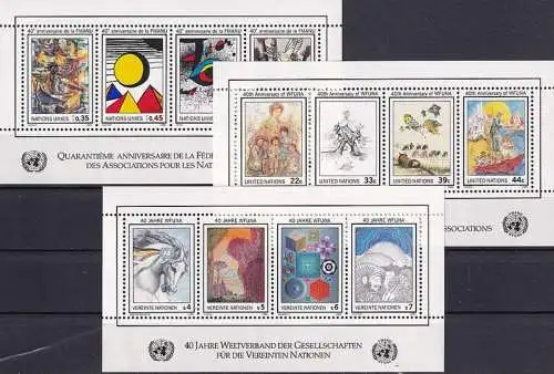 UNO NEW YORK - WIEN - GENF 1986 3 Blöcke ** MNH