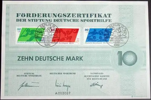 DEUTSCHLAND 1980 Mi-Nr. 1046/48 Förderungs-Zertifikat der Stiftung Deutsche Sporthilfe