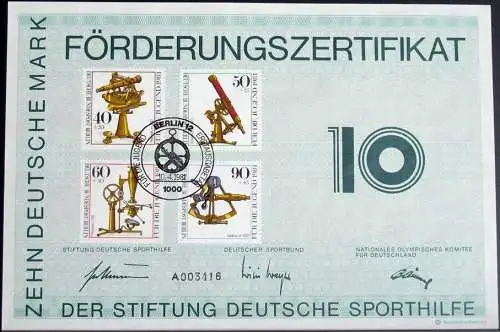 BERLIN 1981 Mi-Nr. 641/44 Förderungs-Zertifikat der Stiftung Deutsche Sporthilfe
