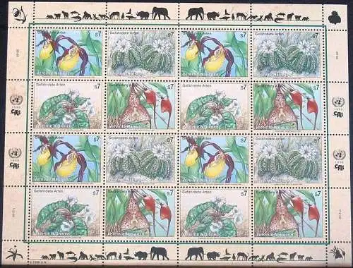 UNO WIEN 1996 Mi-Nr. 205/08 Kleinbogen gefährdete Arten ** MNH