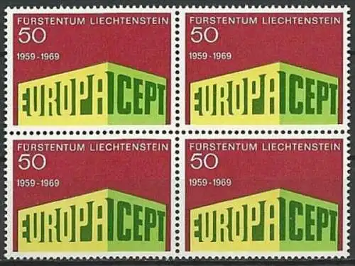 LIECHTENSTEIN 1969 Mi-Nr. 507 Viererblock ** MNH - CEPT