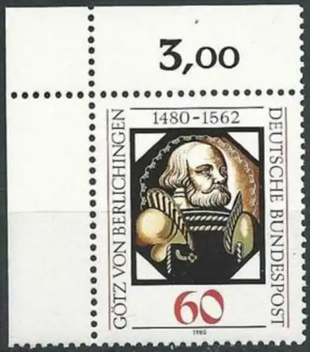 DEUTSCHLAND 1980 Mi-Nr. 1036 Eckrand ** MNH