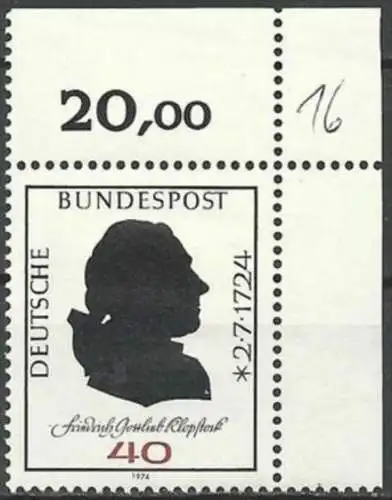 DEUTSCHLAND 1974 Mi-Nr. 809 Eckrand ** MNH