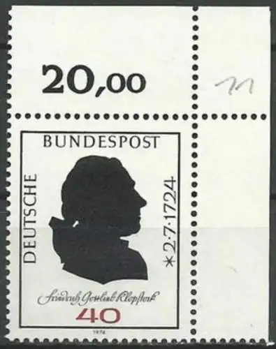 DEUTSCHLAND 1974 Mi-Nr. 809 Eckrand ** MNH