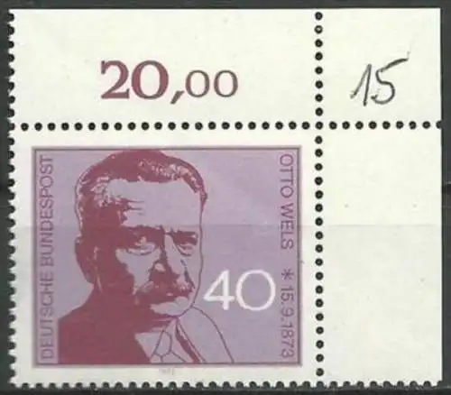 DEUTSCHLAND 1973 Mi-Nr. 780 Eckrand ** MNH