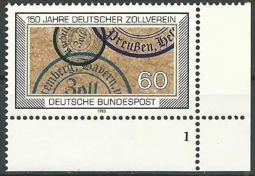 DEUTSCHLAND 1983 Mi-Nr. 1195 Eckrand mit Formnummer 1 ** MNH