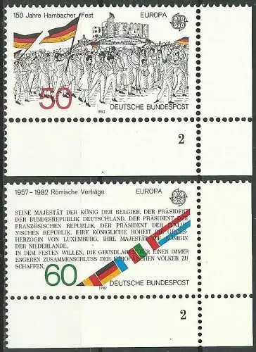 DEUTSCHLAND 1982 Mi-Nr. 1130/31 Eckrand mit Formnummer 2 ** MNH
