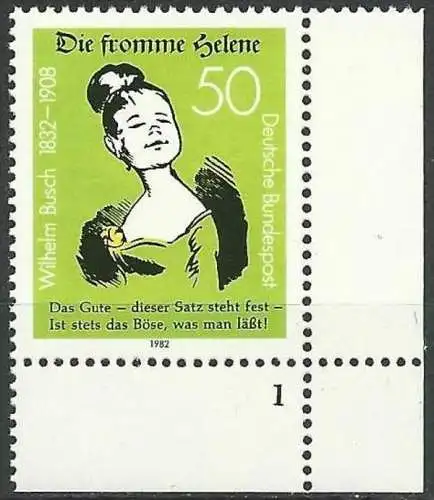 DEUTSCHLAND 1982 Mi-Nr. 1129 Eckrand mit Formnummer 1 ** MNH