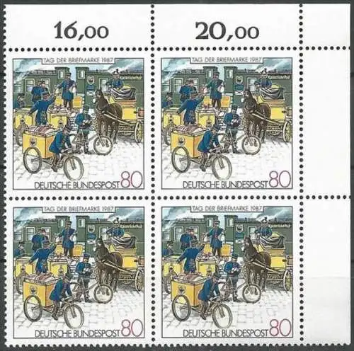 DEUTSCHLAND 1987 Mi-Nr. 1337 Eckrand-Viererblock ** MNH