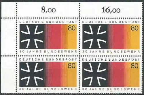 DEUTSCHLAND 1985 Mi-Nr. 1266 Eckrand-Viererblock ** MNH