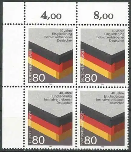 DEUTSCHLAND 1985 Mi-Nr. 1265 Eckrand-Viererblock ** MNH