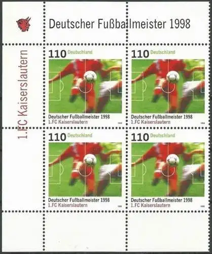 DEUTSCHLAND 1998 Mi-Nr. 2010 Viererblock ** MNH