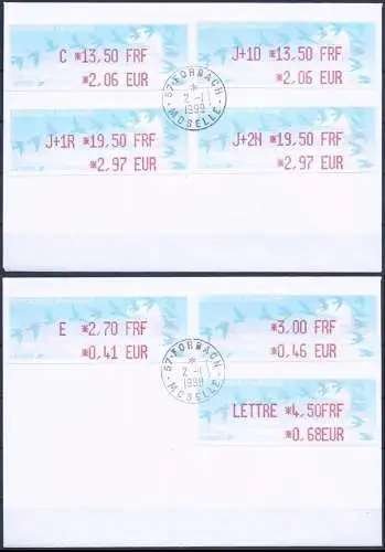 FRANKREICH 1999 Mi-Nr. ATM 13.1.1 b Z1-Z7 auf 2 Briefen