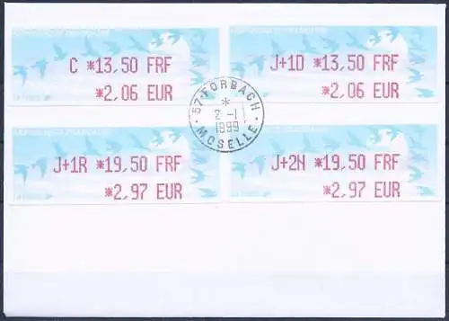 FRANKREICH 1999 Mi-Nr. ATM 13.1.1 b Z1-Z7 auf 2 Briefen