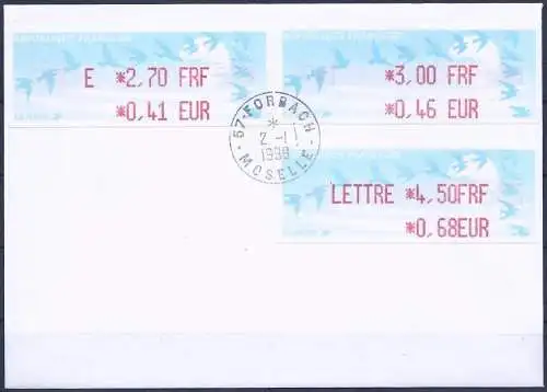 FRANKREICH 1999 Mi-Nr. ATM 13.1.1 b Z1-Z7 auf 2 Briefen