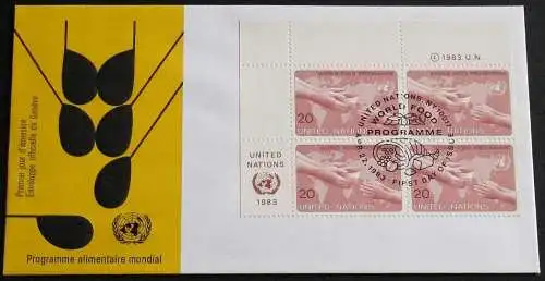UNO NEW YORK 1983 Mi-Nr. 419 Viererblock FDC
