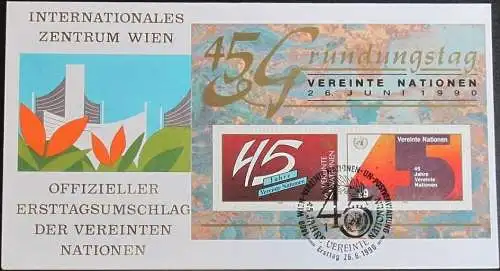 UNO WIEN 1990 Mi-Nr. Block 5  FDC