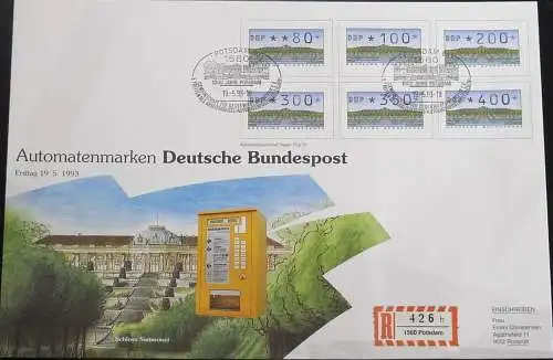 DEUTSCHLAND 1993 Mi-Nr. ATM 2.1.2 VS 1 Automatenmarken FDC als Einschreiben