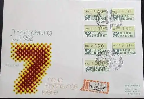 DEUTSCHLAND 1982 Mi-Nr. ATM 1.1 hu VS 2 Automatenmarken FDC als Einschreiben