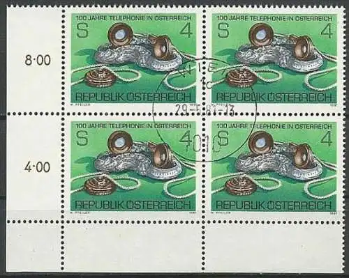 ÖSTERREICH 1981 Mi-Nr. 1672 Eckrand-Viererblock o used aus Abo