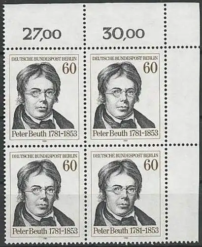 BERLIN 1981 Mi-Nr. 654 Viererblock ** MNH