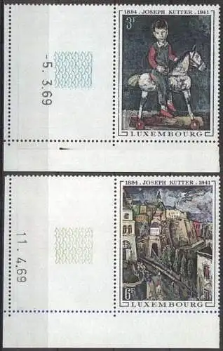 LUXEMBURG 1969 Mi-Nr. 790/91 Eckrand mit Leerfeld und Druckdatum ** MNH