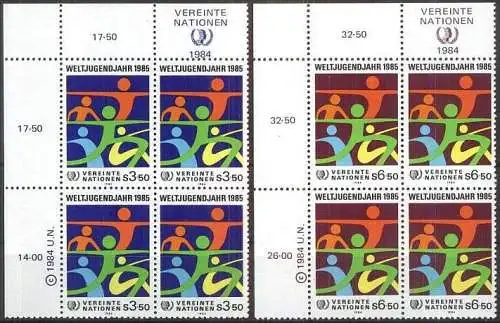 UNO WIEN 1984 Mi-Nr. 45/46 Eckrand-Viererblocks ** MNH