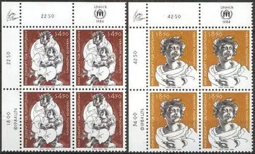 UNO WIEN 1984 Mi-Nr. 43/44 Eckrand-Viererblocks ** MNH