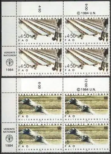 UNO WIEN 1984 Mi-Nr. 39/40 Eckrand-Viererblocks ** MNH