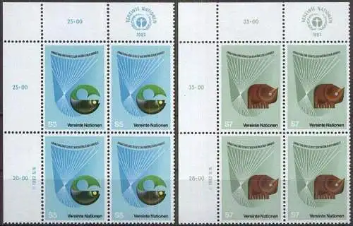 UNO WIEN 1982 Mi-Nr. 27/28 Eckrand-Viererblocks ** MNH