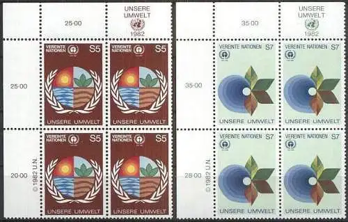 UNO WIEN 1982 Mi-Nr. 24/25 Eckrand-Viererblocks ** MNH
