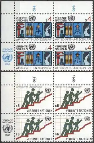 UNO WIEN 1980 Mi-Nr. 14/15 Eckrand-Viererblocks ** MNH