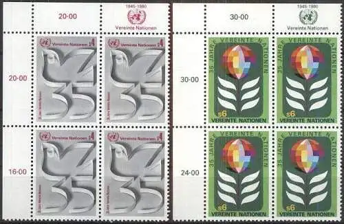 UNO WIEN 1980 Mi-Nr. 12/13 A Eckrand-Viererblocks ** MNH