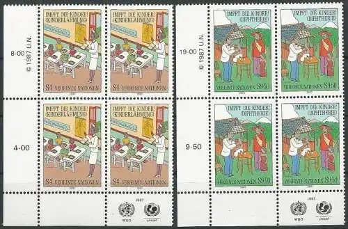 UNO WIEN 1987 Mi-Nr. 77/78 Eckrand-Viererblocks ** MNH