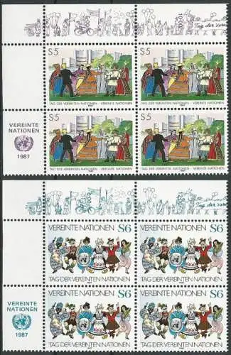 UNO WIEN 1987 Mi-Nr. 75/76 Eckrand-Viererblocks ** MNH