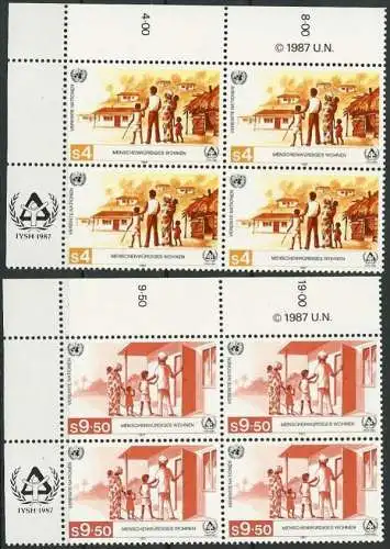 UNO WIEN 1987 Mi-Nr. 69/70 Eckrand-Viererblocks ** MNH