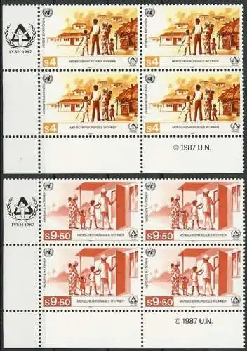 UNO WIEN 1987 Mi-Nr. 69/70 Eckrand-Viererblocks ** MNH