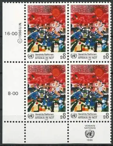 UNO WIEN 1986 Mi-Nr. 55 Eckrand-Viererblock ** MNH