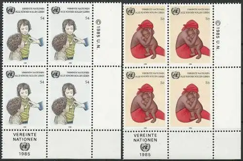 UNO WIEN 1985 Mi-Nr. 53/54 Eckrand-Viererblocks ** MNH