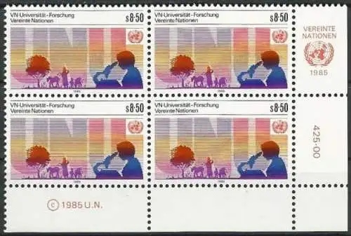 UNO WIEN 1985 Mi-Nr. 48 Eckrand-Viererblock ** MNH