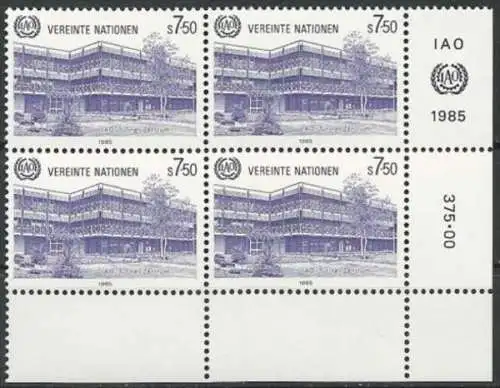 UNO WIEN 1985 Mi-Nr. 47 Eckrand-Viererblock ** MNH