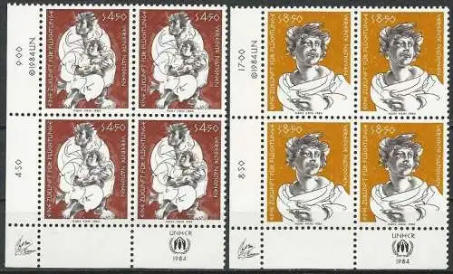 UNO WIEN 1984 Mi-Nr. 43/44 Eckrand-Viererblocks ** MNH