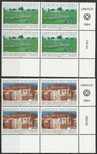 UNO WIEN 1984 Mi-Nr. 41/42 Eckrand-Viererblocks ** MNH