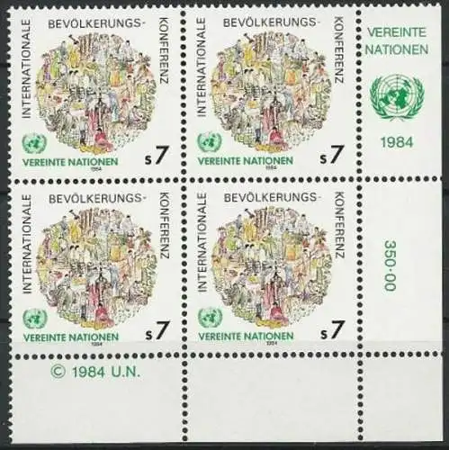 UNO WIEN 1984 Mi-Nr. 38 Eckrand-Viererblock ** MNH