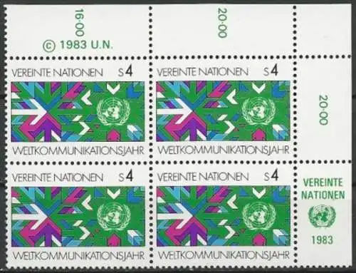 UNO WIEN 1983 Mi-Nr. 29 Eckrand-Viererblock ** MNH