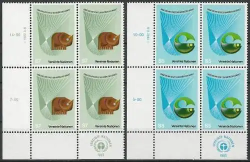 UNO WIEN 1982 Mi-Nr. 27/28 Eckrand-Viererblocks ** MNH